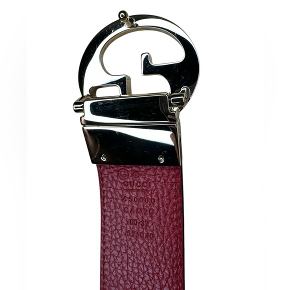 39 GUCCI Reversible Belt 80/32  Black Red Leather Full set - Picture 3 of 9